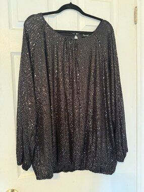 Lily Morgan Plus Size 3X Black Sequin Top